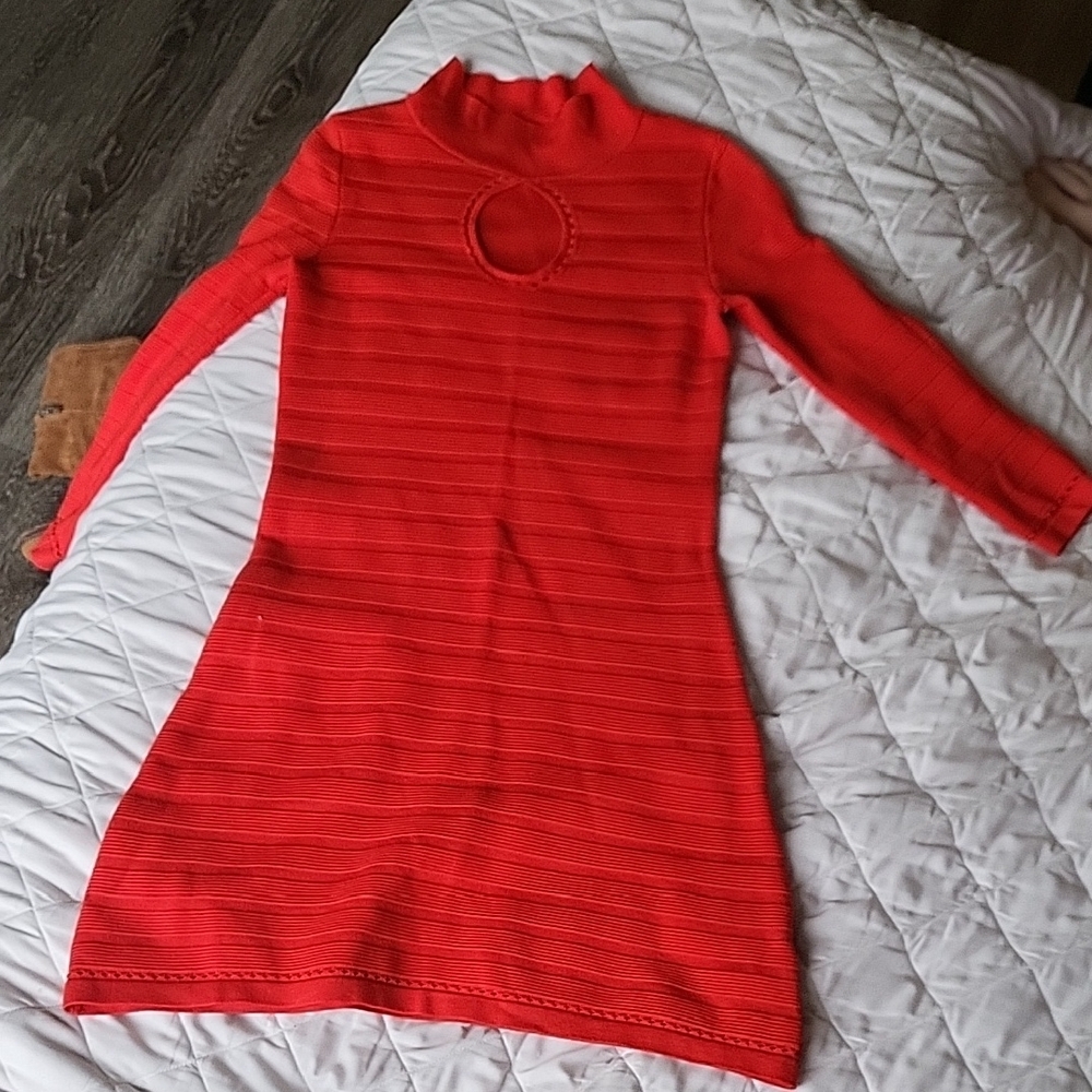 Red Long Sleeve Knit Dress